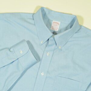 Brooks Brothers Non Iron Dress Shirt Mens 18 37 Blue Oxford Madison Fit Cotton
